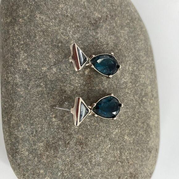 Monet Blue Topaz Hematite Dangle Drop Statement Earrings - Picture 4 of 12